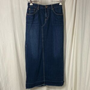 Vintage Levi’s 16 Miss Denim Jean Maxi Skirt Frayed Hem Long Side Slit